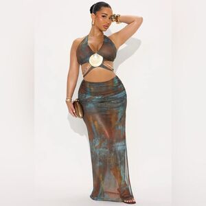 Sea Siren Maxi Skirt Set - Brown/combo
